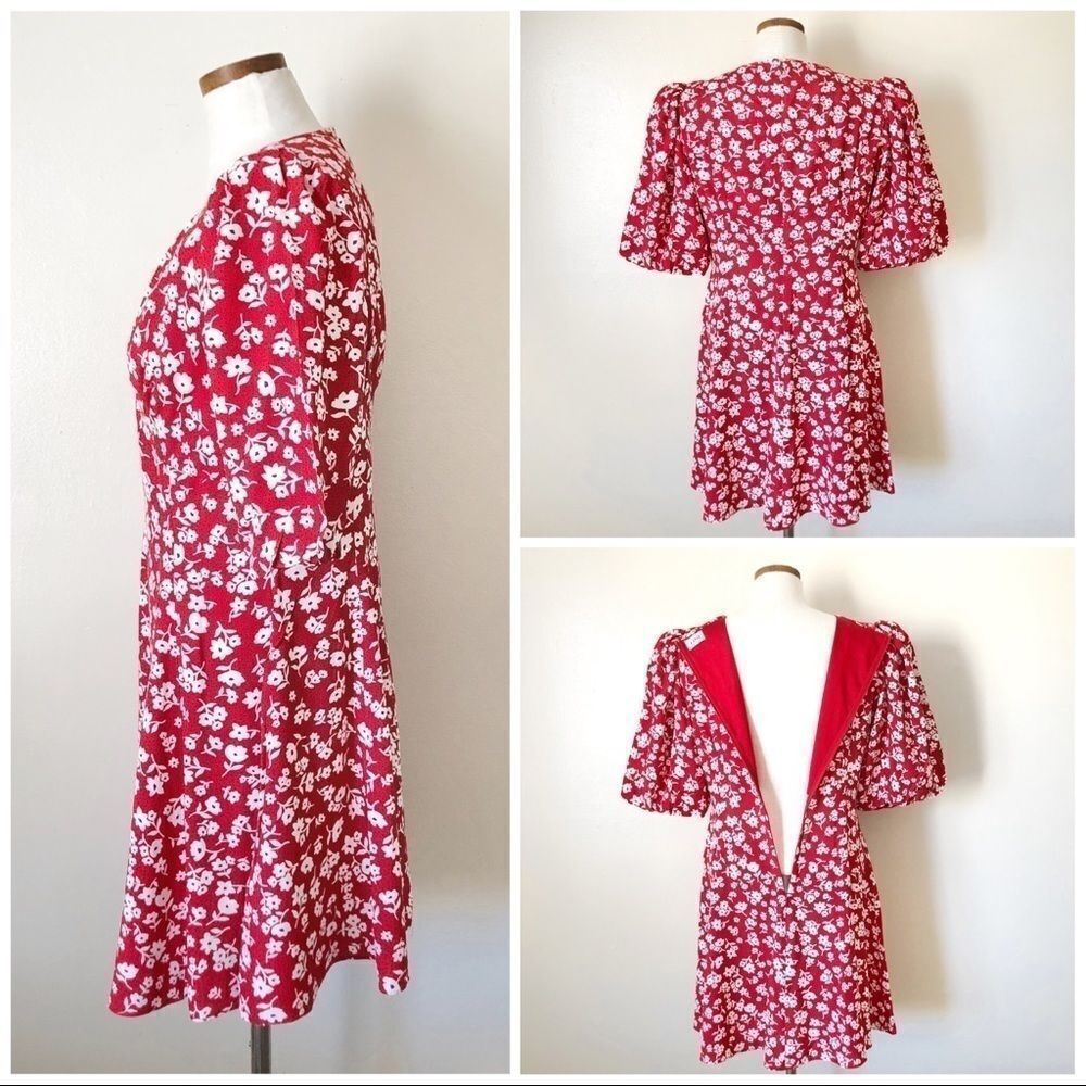 Lini Puff Sleeves Red Evie Floral Mini Dress Large View 5